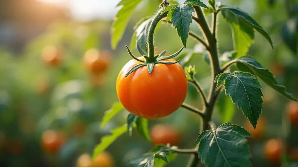 Heirloom tomato plant in a circular cage