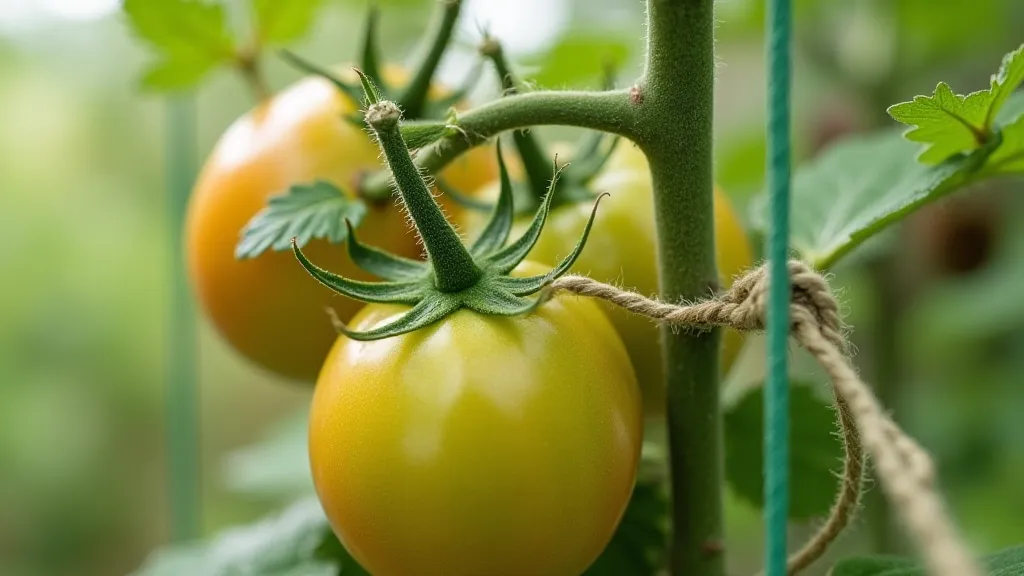 Heirloom tomato plant secured with a Florida Weave support system