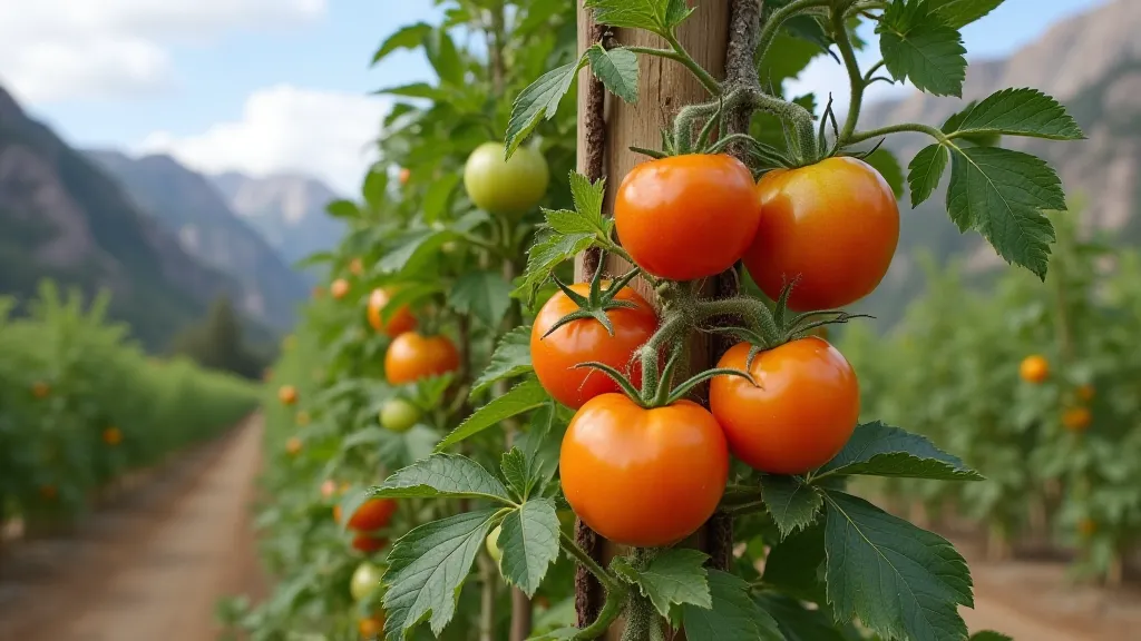 Mature Mortgage Lifter tomato plant with fruit