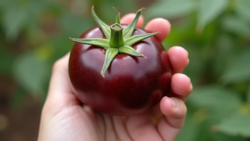 Ripe Black Krim tomato in hand
