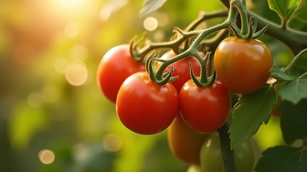 Ripe heirloom tomatoes on a vine