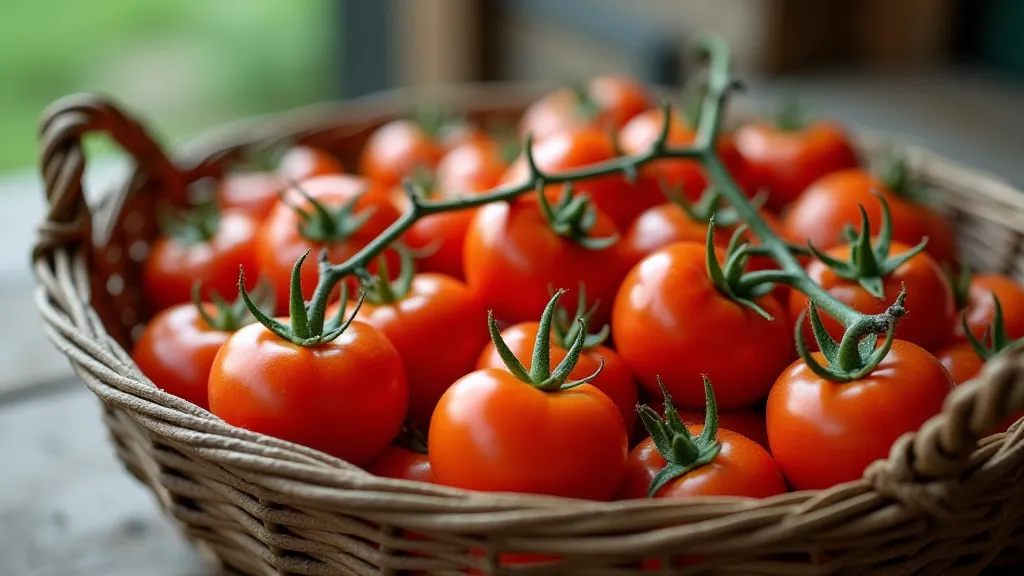 Basket of harvested tomatoes